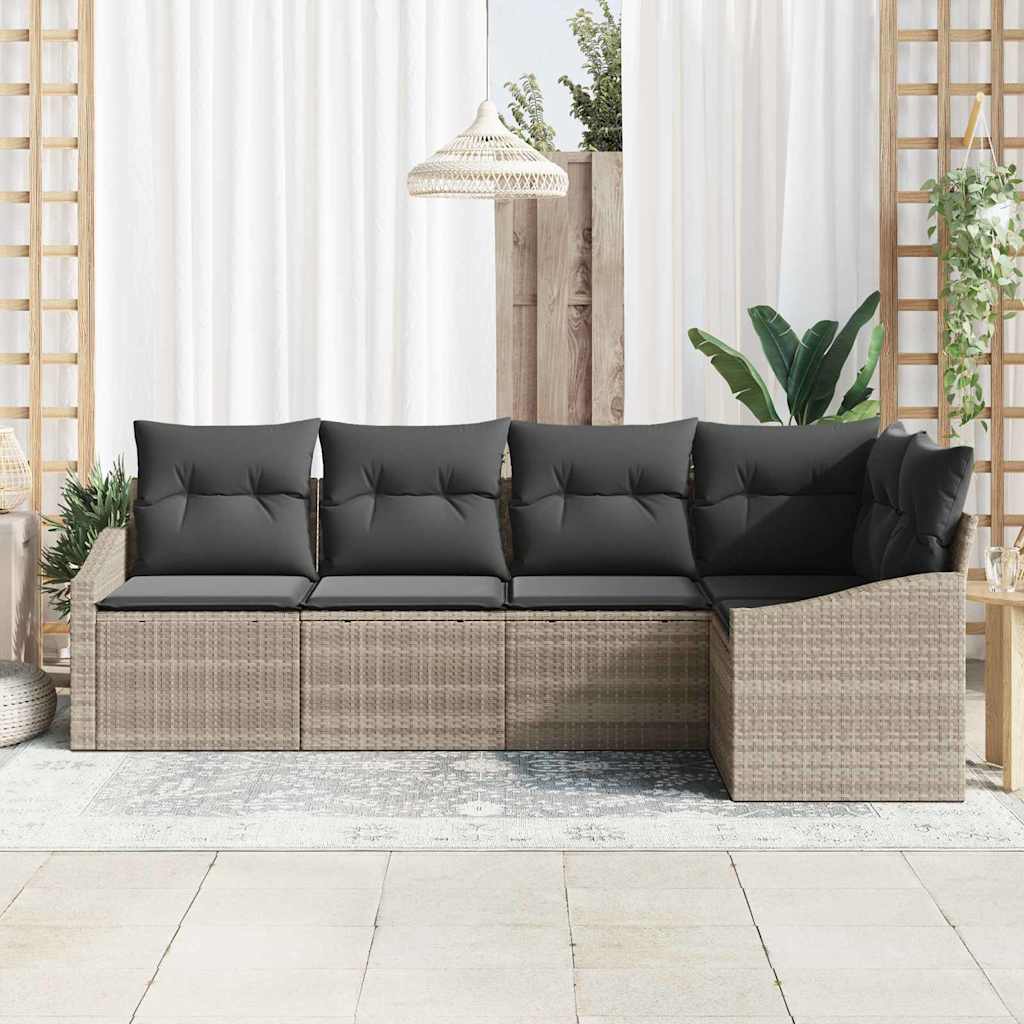 Havesofa Sæt 5 stk. Lysegrå polyrattan