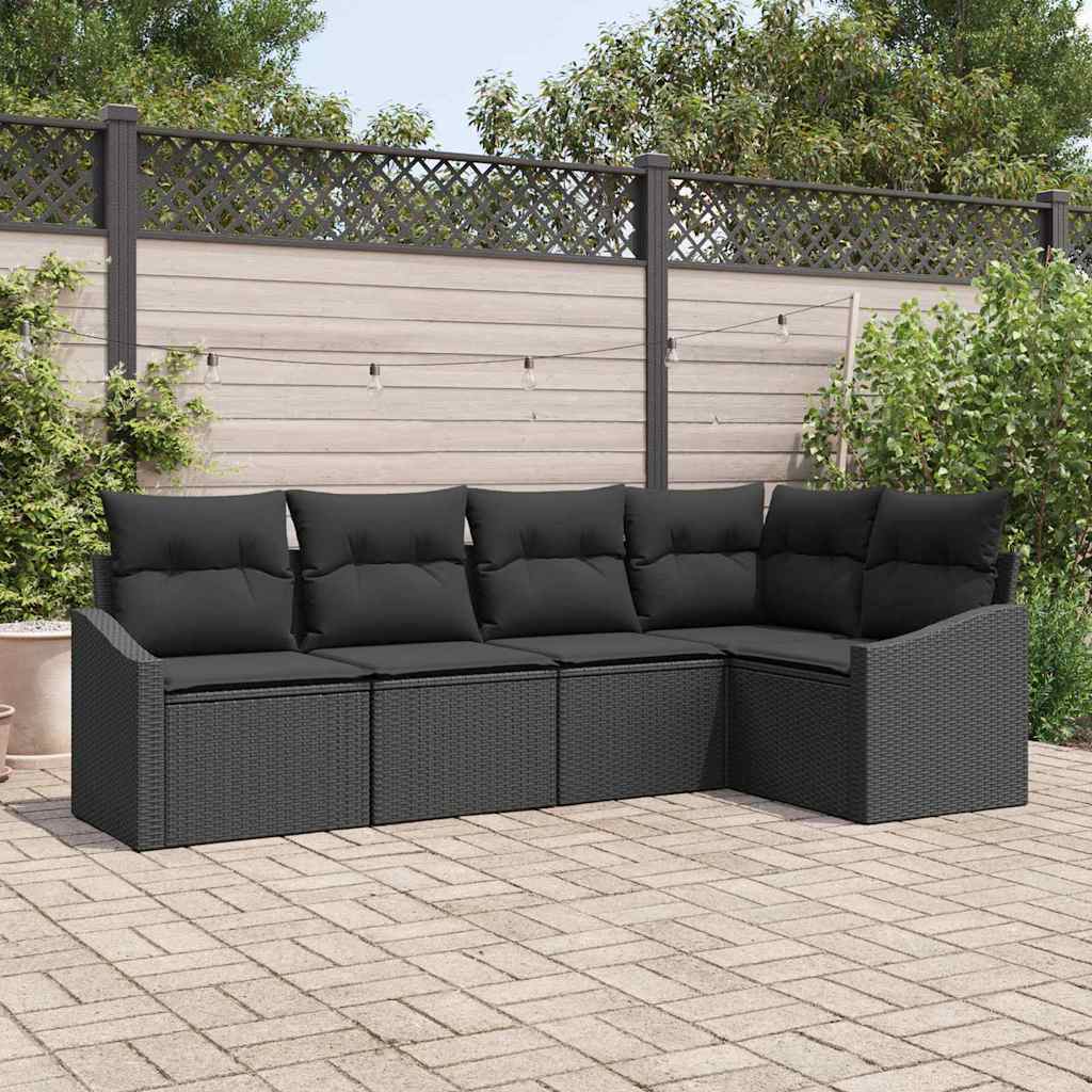 Havesofa Sæt 5 stk. Sort polyrattan