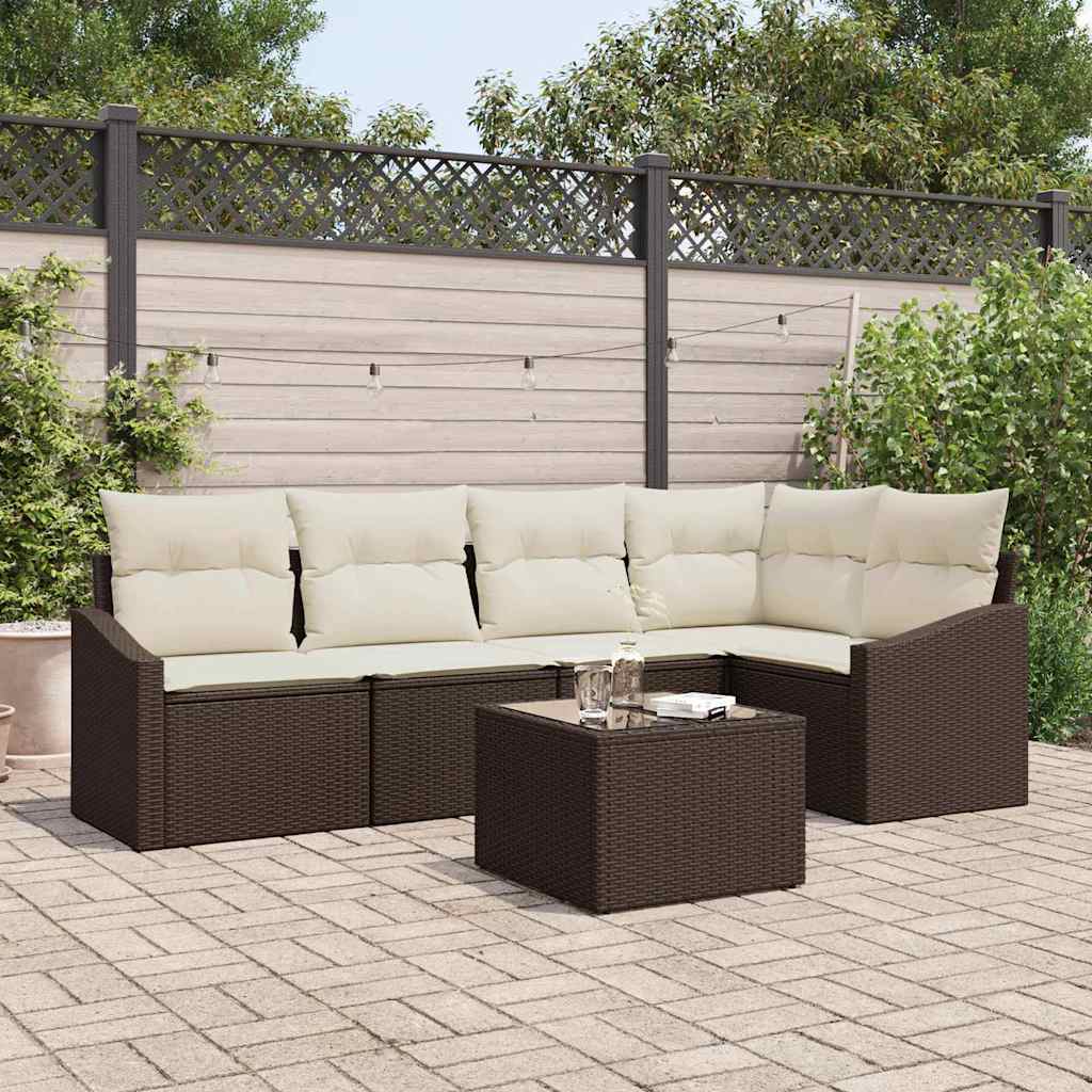 Havesofa Sæt 6 stk. Brun og Creme polyrattan