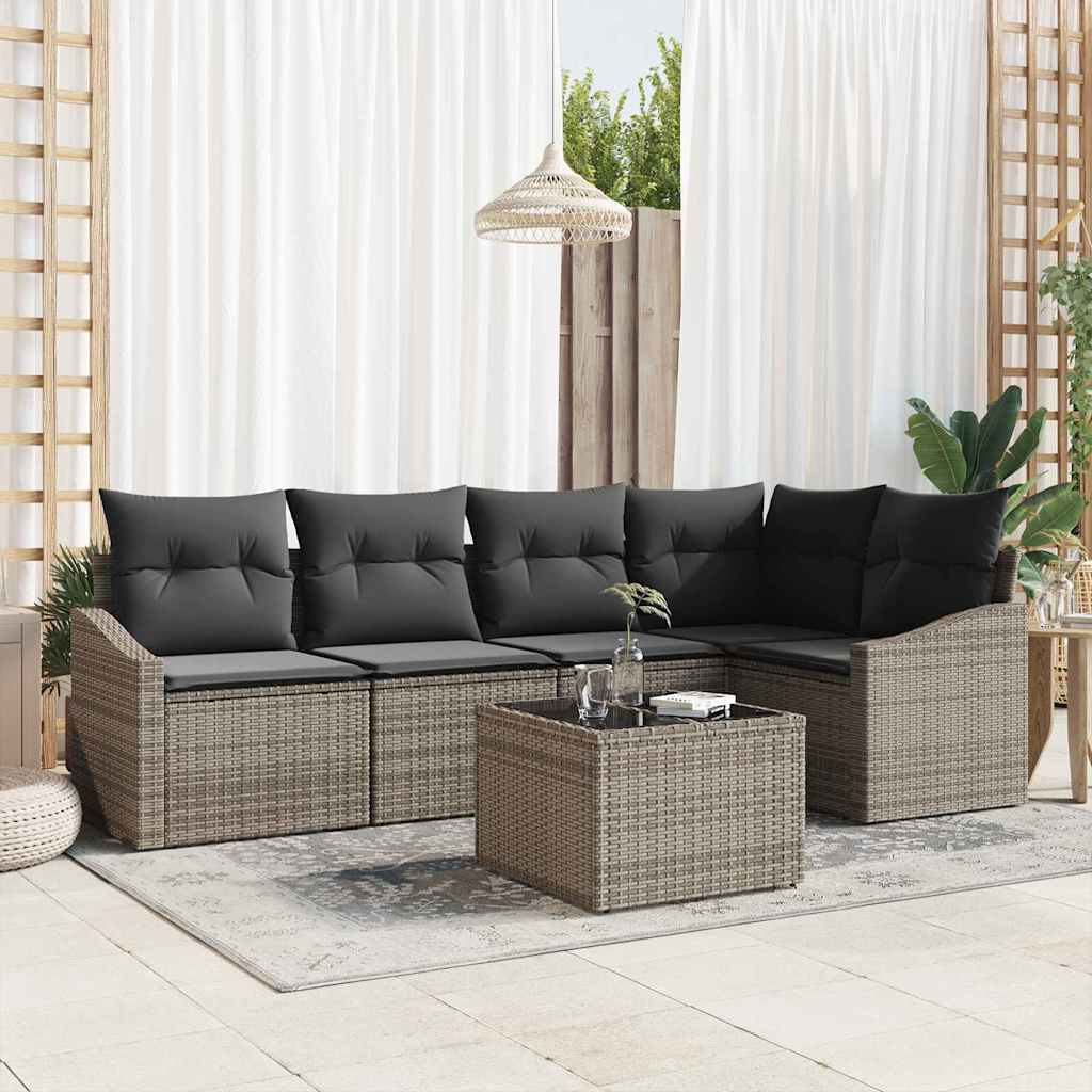 Havesofa Sæt 6 stk. Lysegrå polyrattan