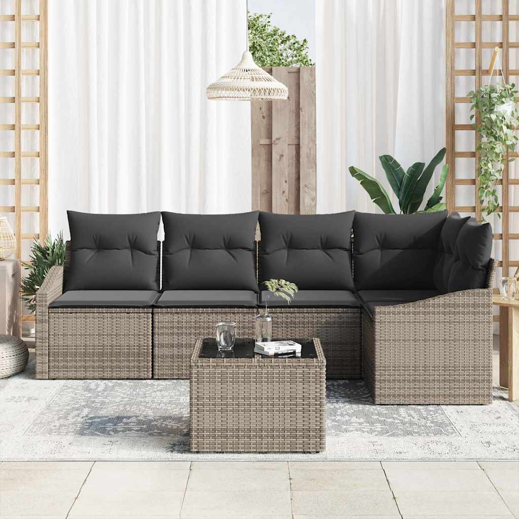 Havesofa Sæt 6 stk. Lysegrå polyrattan