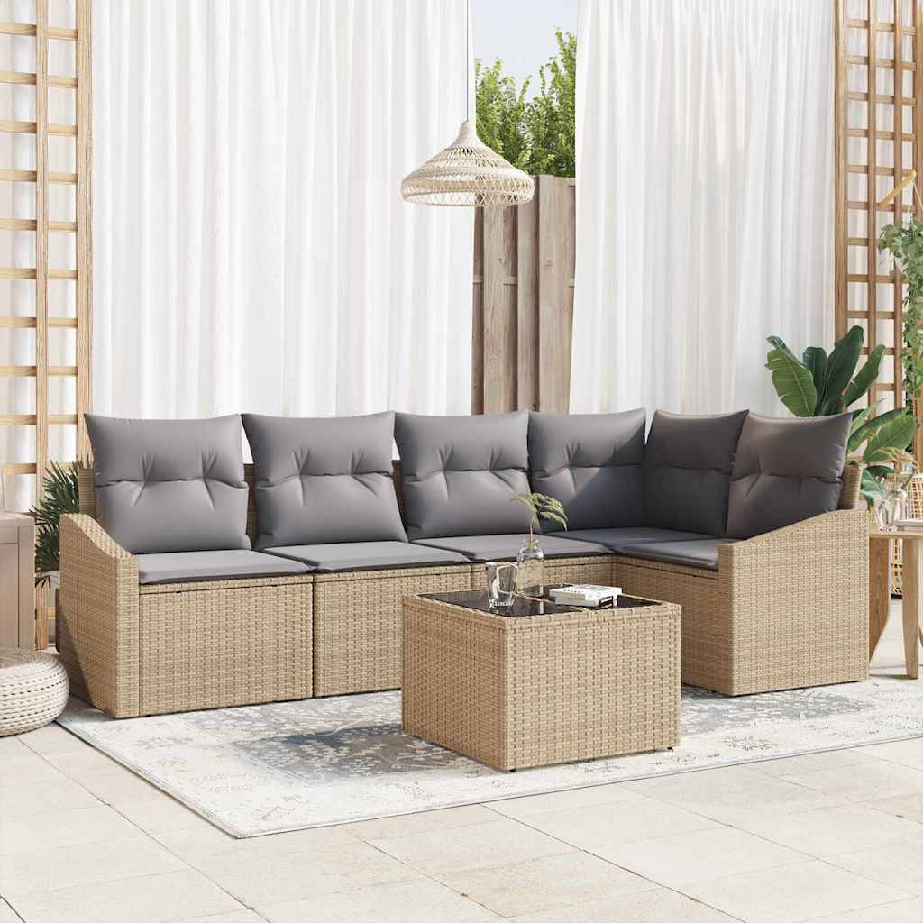 Havesofa Sæt 6 stk. Beige og lys grå polyrattan