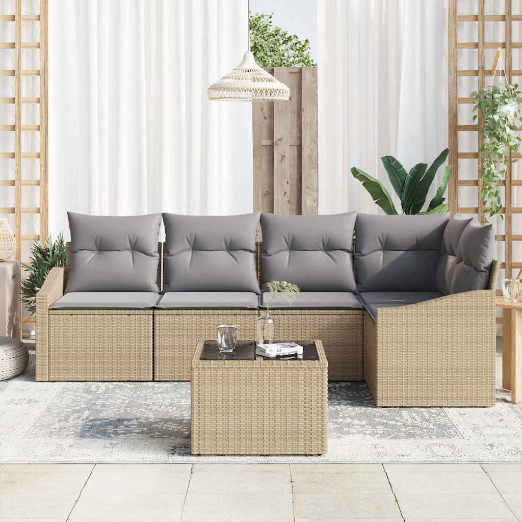 Havesofa Sæt 6 stk. Beige og lys grå polyrattan