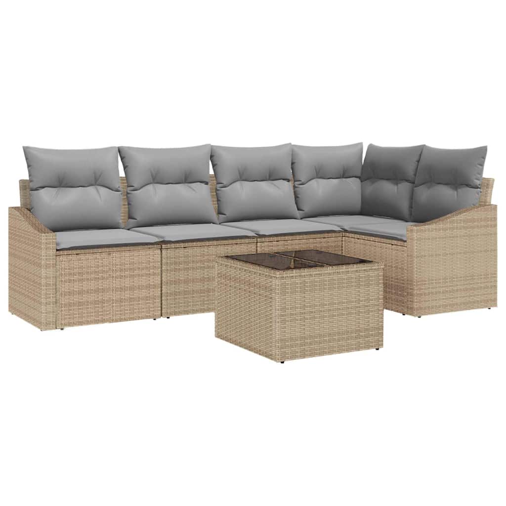 Havesofa Sæt 6 stk. Beige og lys grå polyrattan