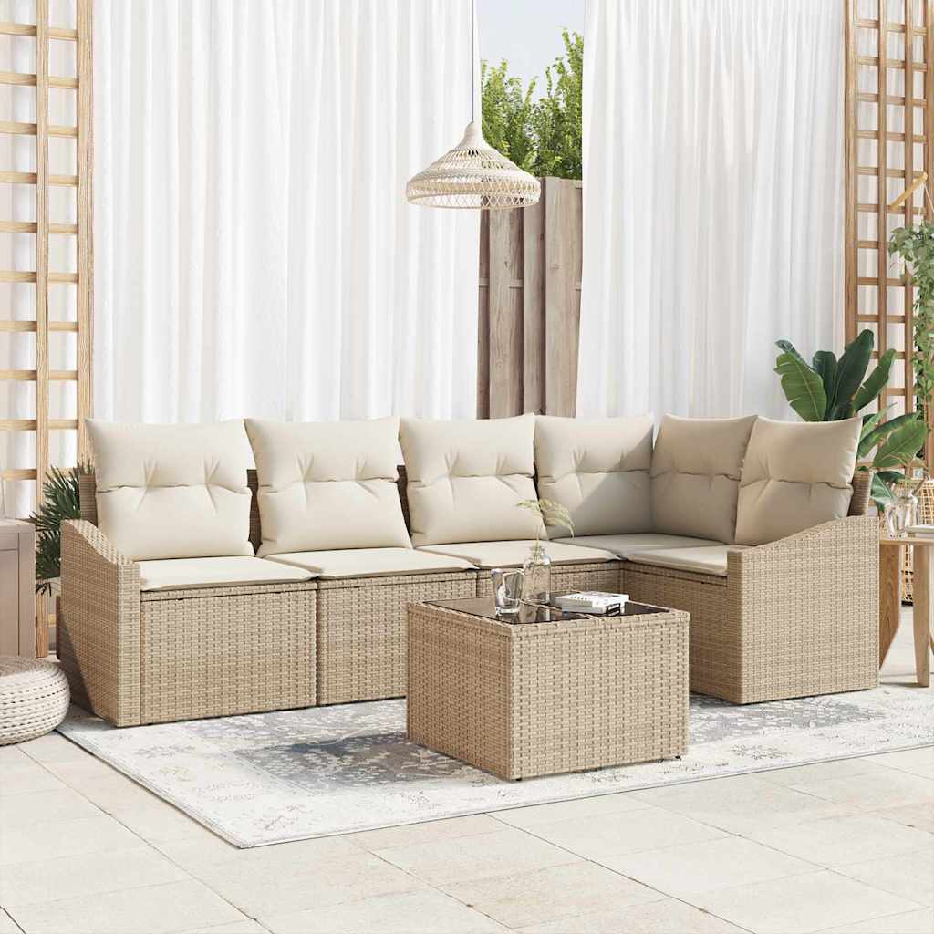 Havesofa Sæt 6 stk. Beige og creme polyrattan
