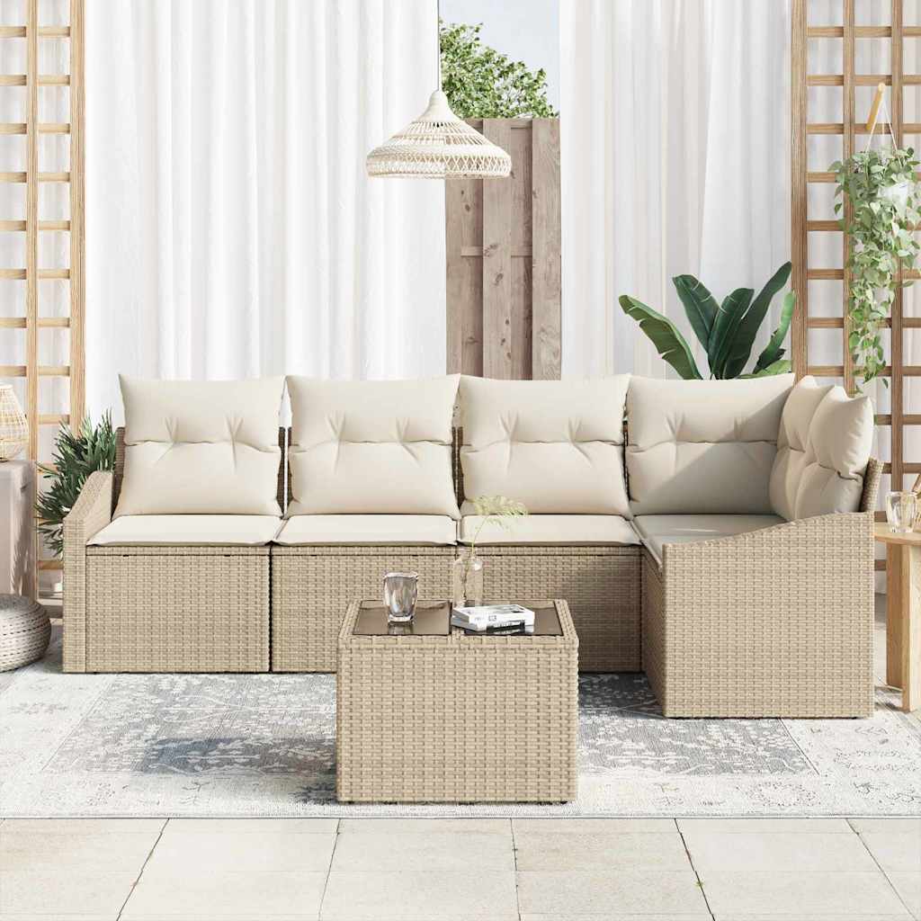 Havesofa Sæt 6 stk. Beige og creme polyrattan
