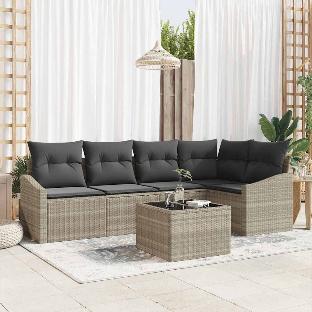 Havesofa Sæt 6 stk. Lysegrå polyrattan