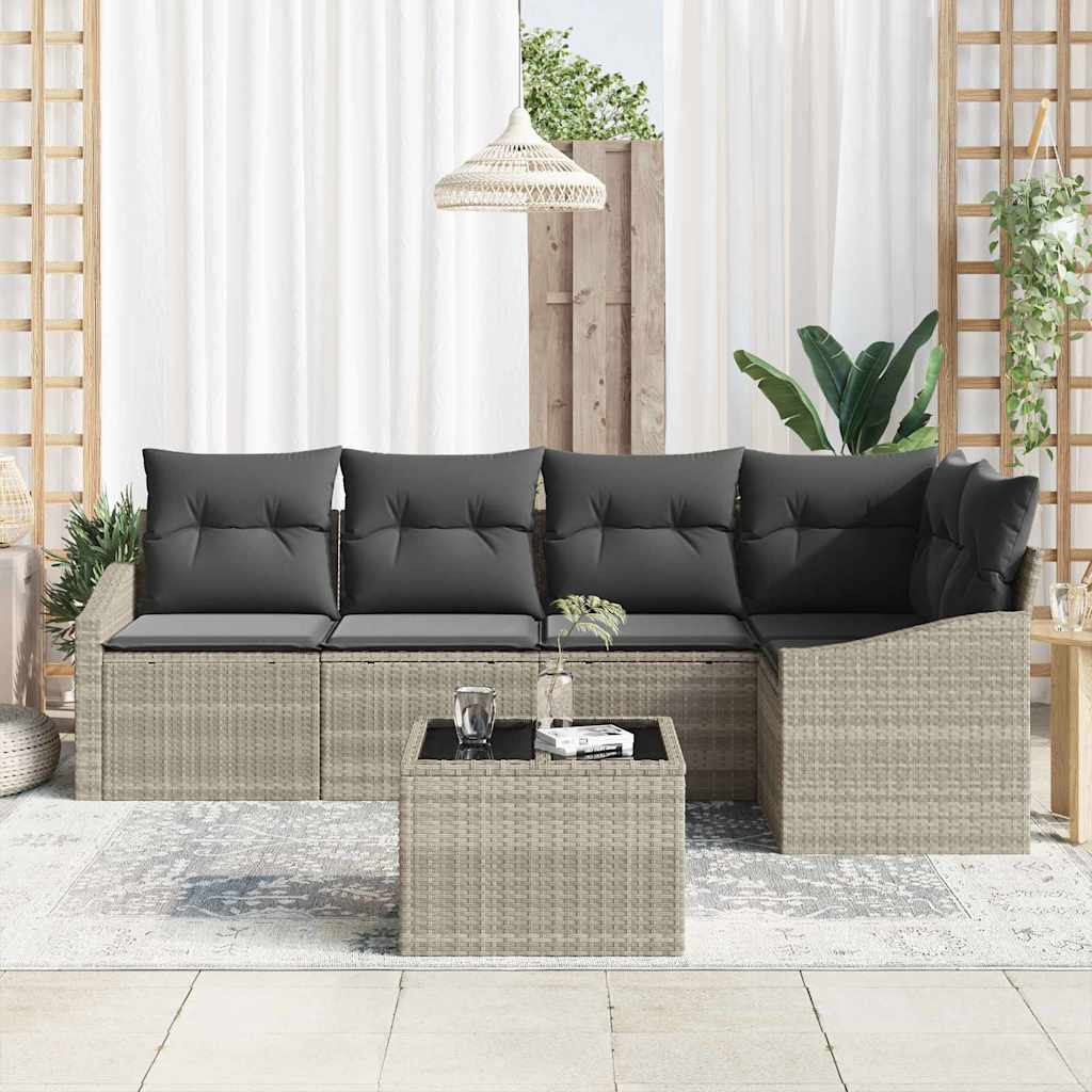 Havesofa Sæt 6 stk. Lysegrå polyrattan