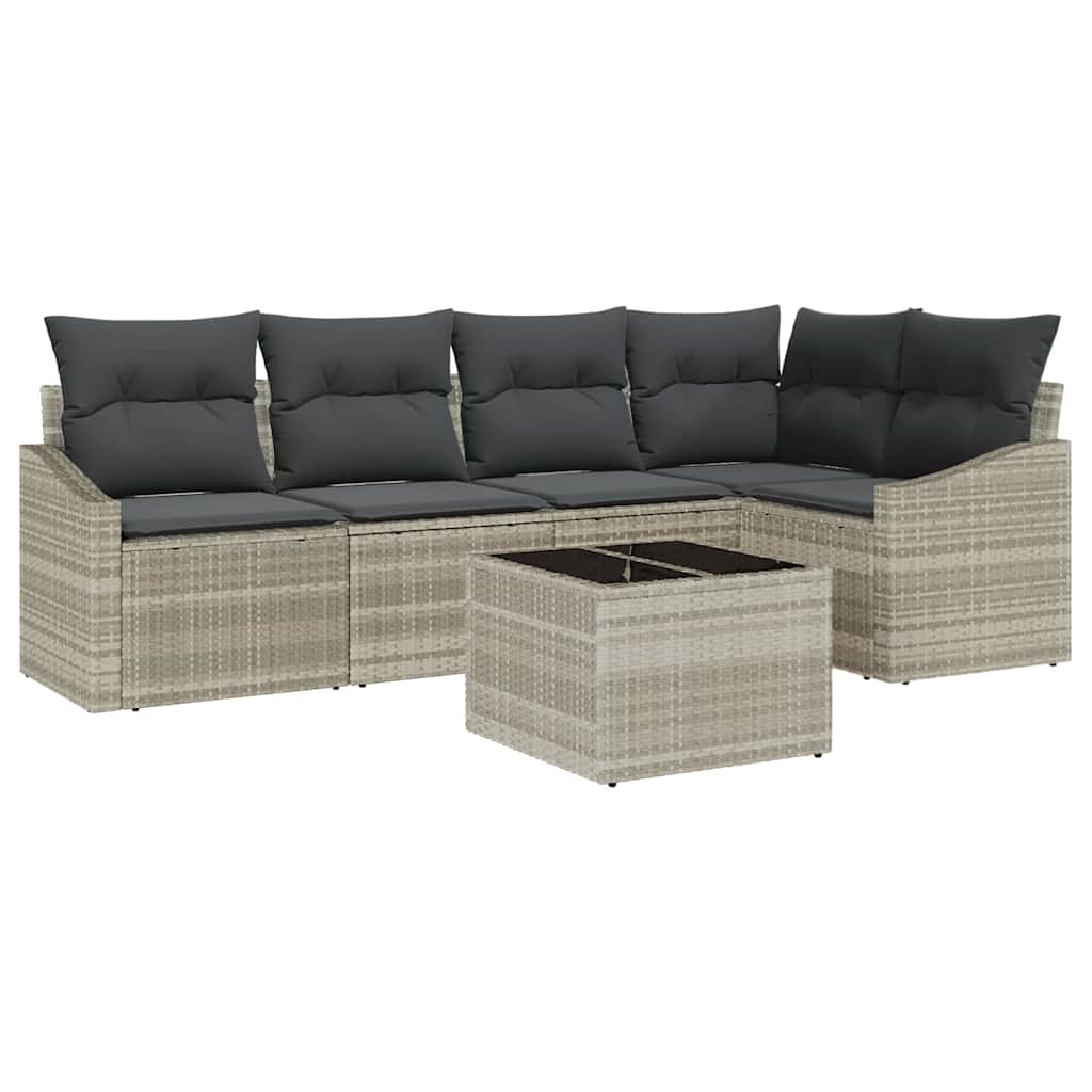 Havesofa Sæt 6 stk. Lysegrå polyrattan