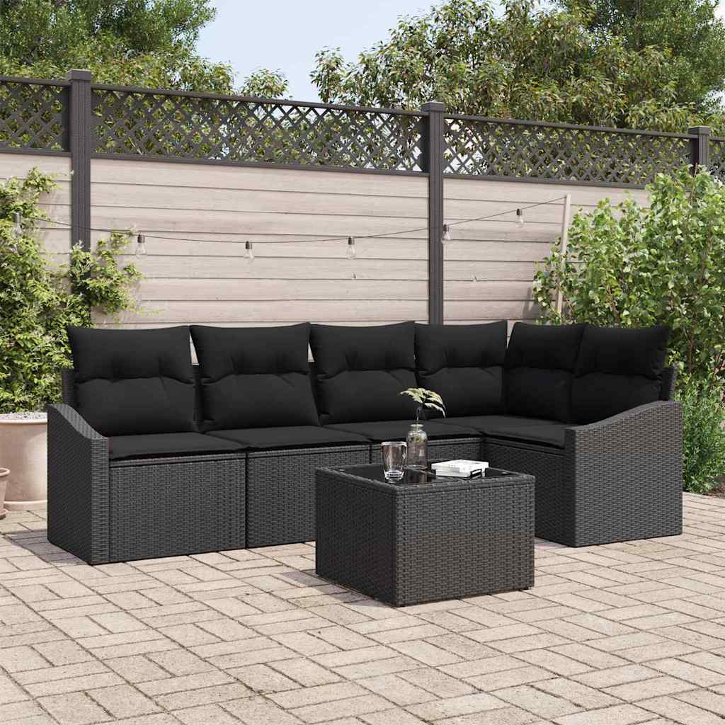 Havesofa Sæt 6 stk. Sort polyrattan