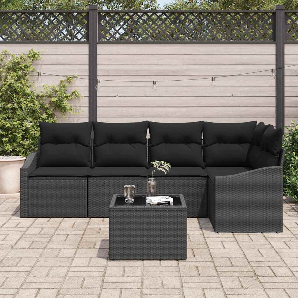 Havesofa Sæt 6 stk. Sort polyrattan