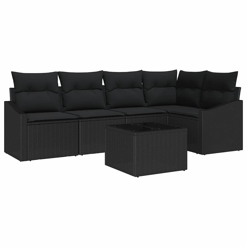Havesofa Sæt 6 stk. Sort polyrattan