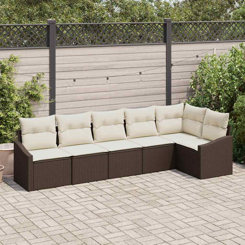 Havesofa Sæt 6 stk. Brun og hvid polyrattan