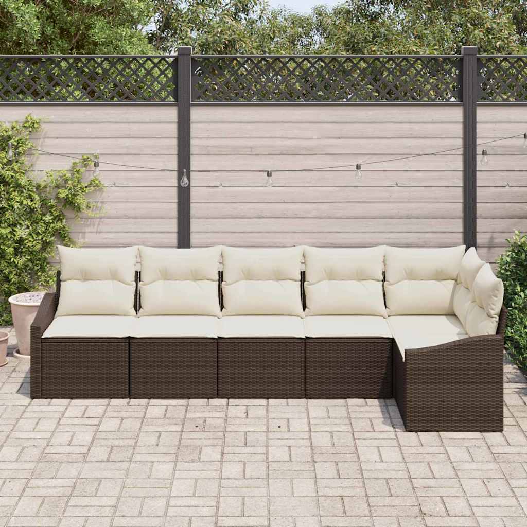 Havesofa Sæt 6 stk. Brun og hvid polyrattan