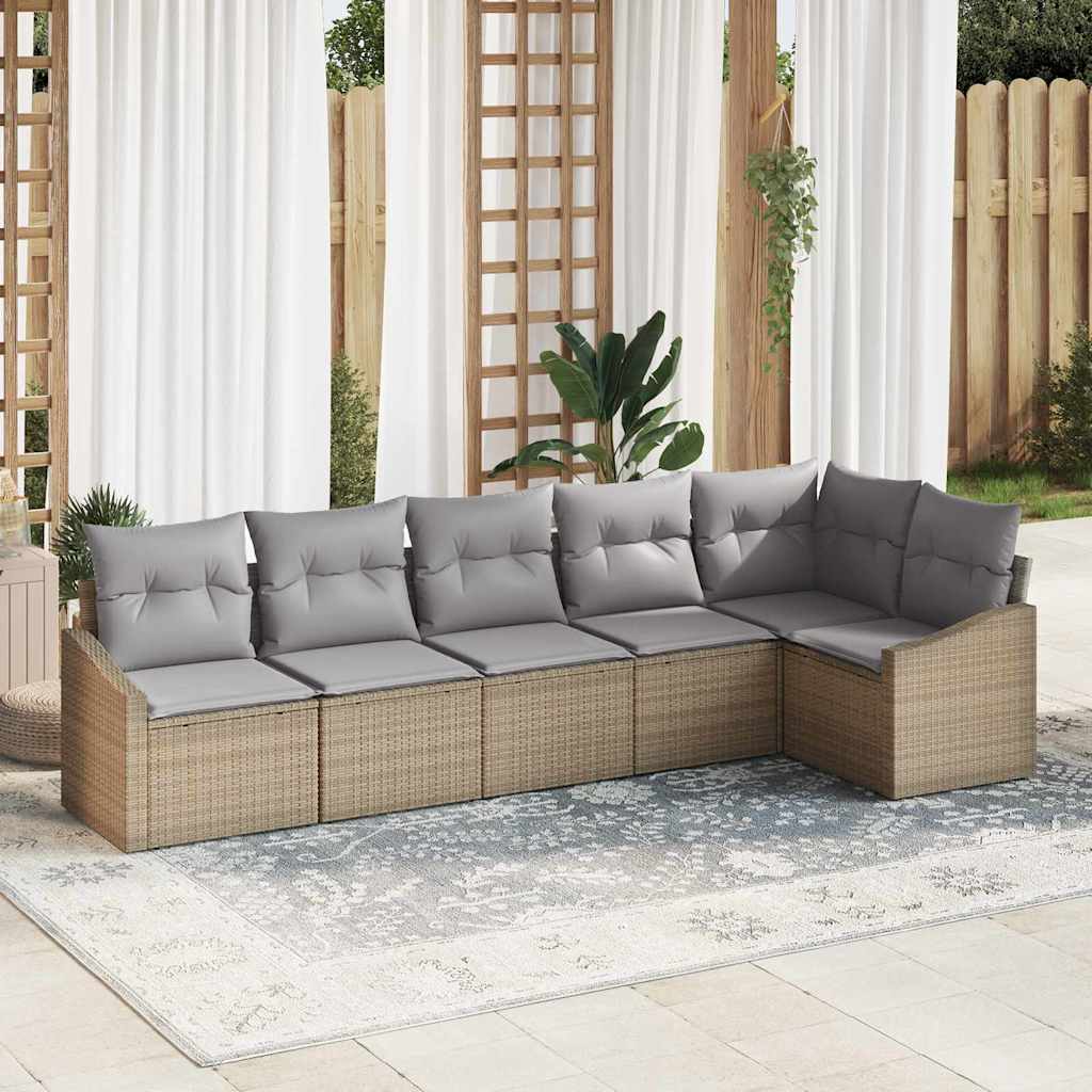 Havesofa Sæt 6 stk. Beige og lys grå polyrattan
