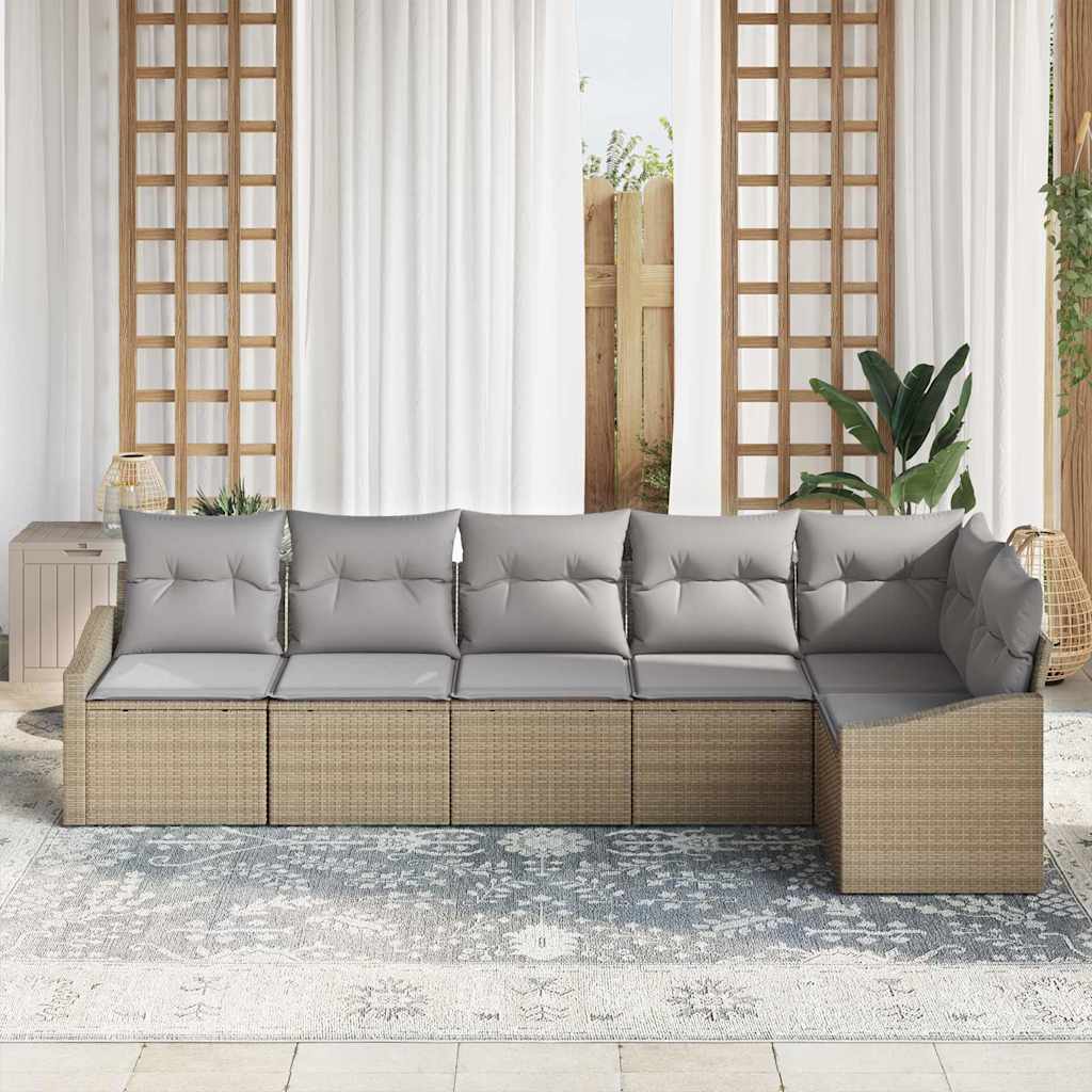 Havesofa Sæt 6 stk. Beige og lys grå polyrattan