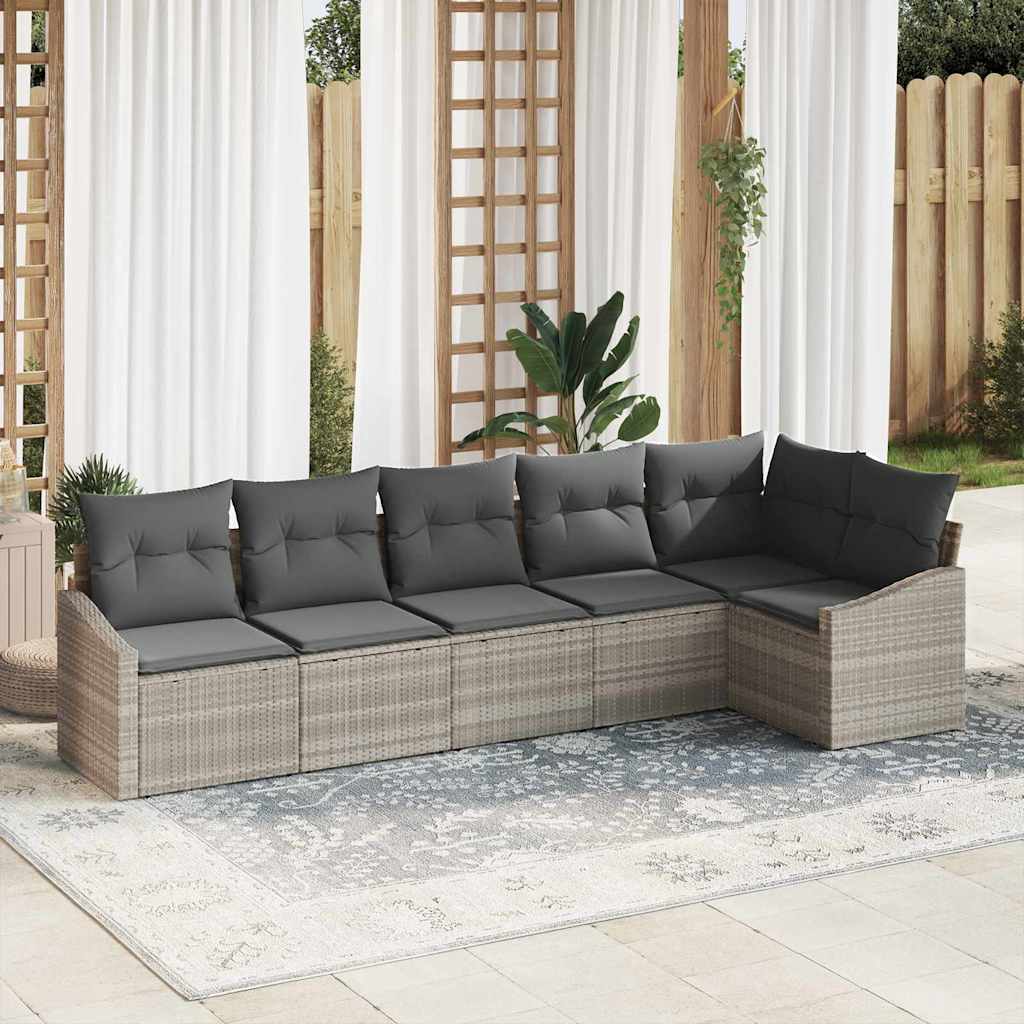 Havesofa Sæt 6 stk. Lysegrå polyrattan