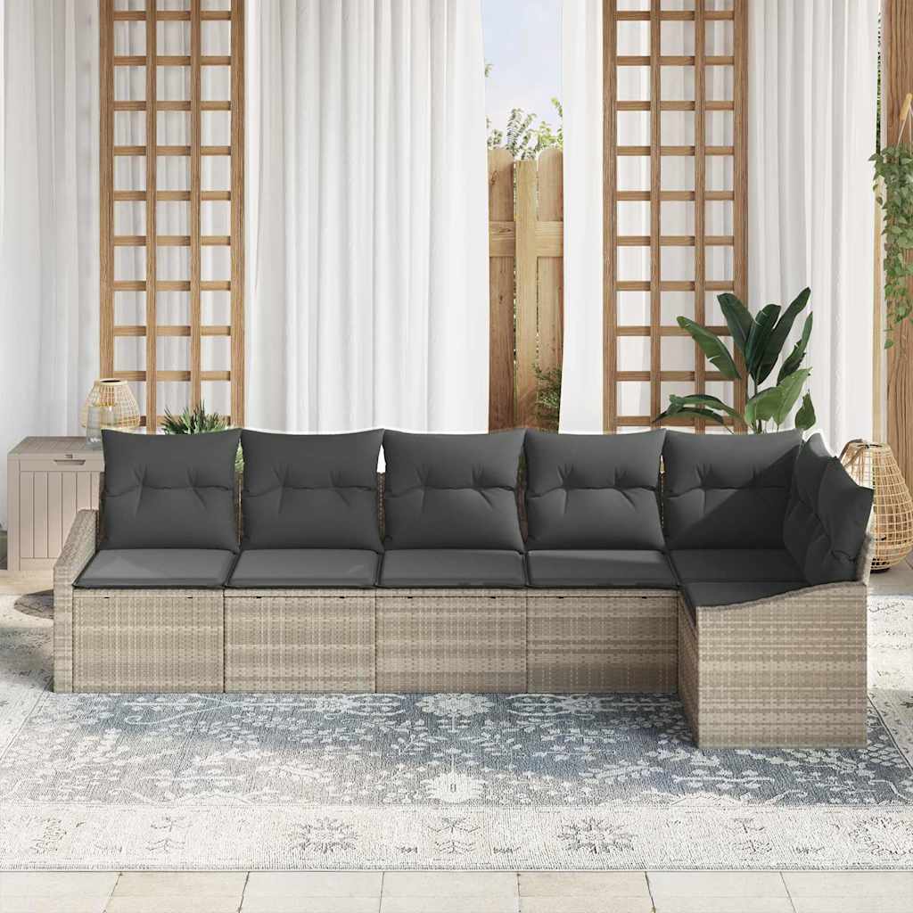 Havesofa Sæt 6 stk. Lysegrå polyrattan