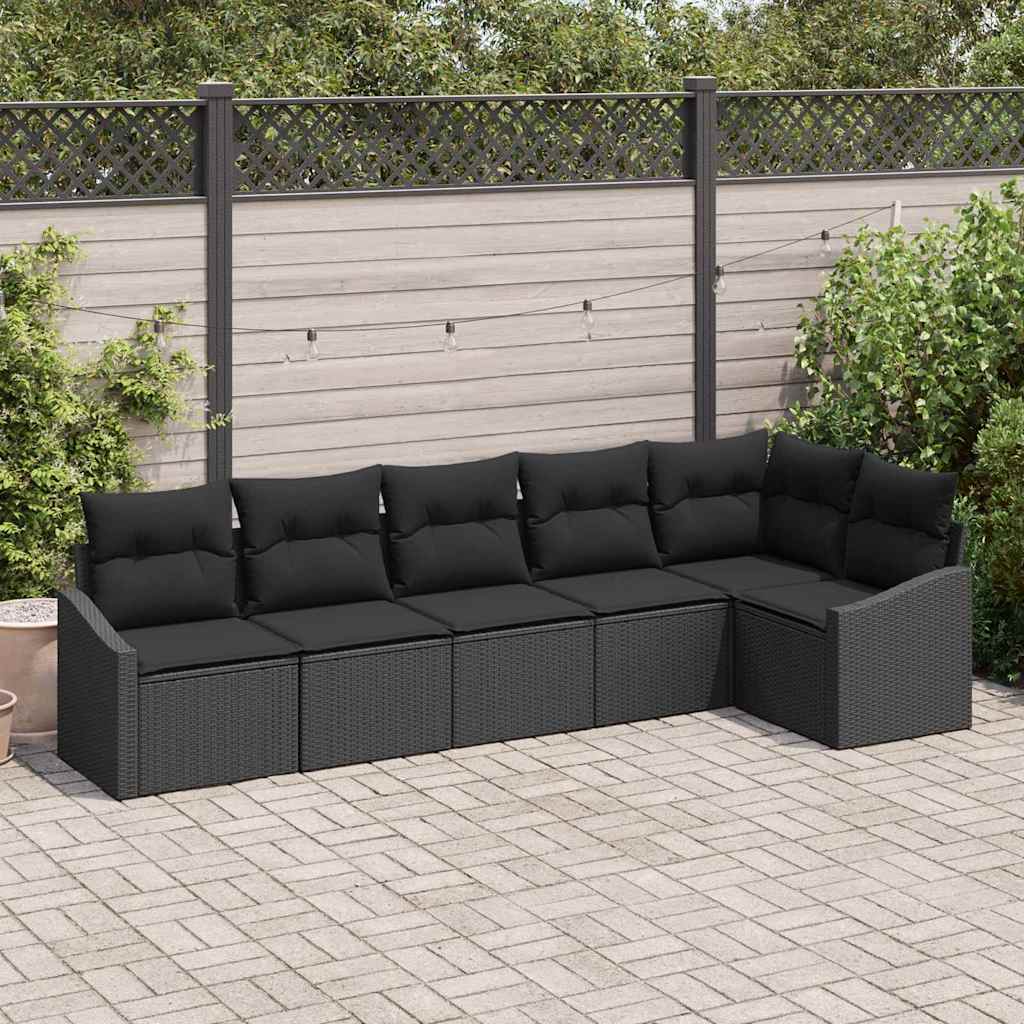 Havesofa Sæt 6 stk. Sort polyrattan