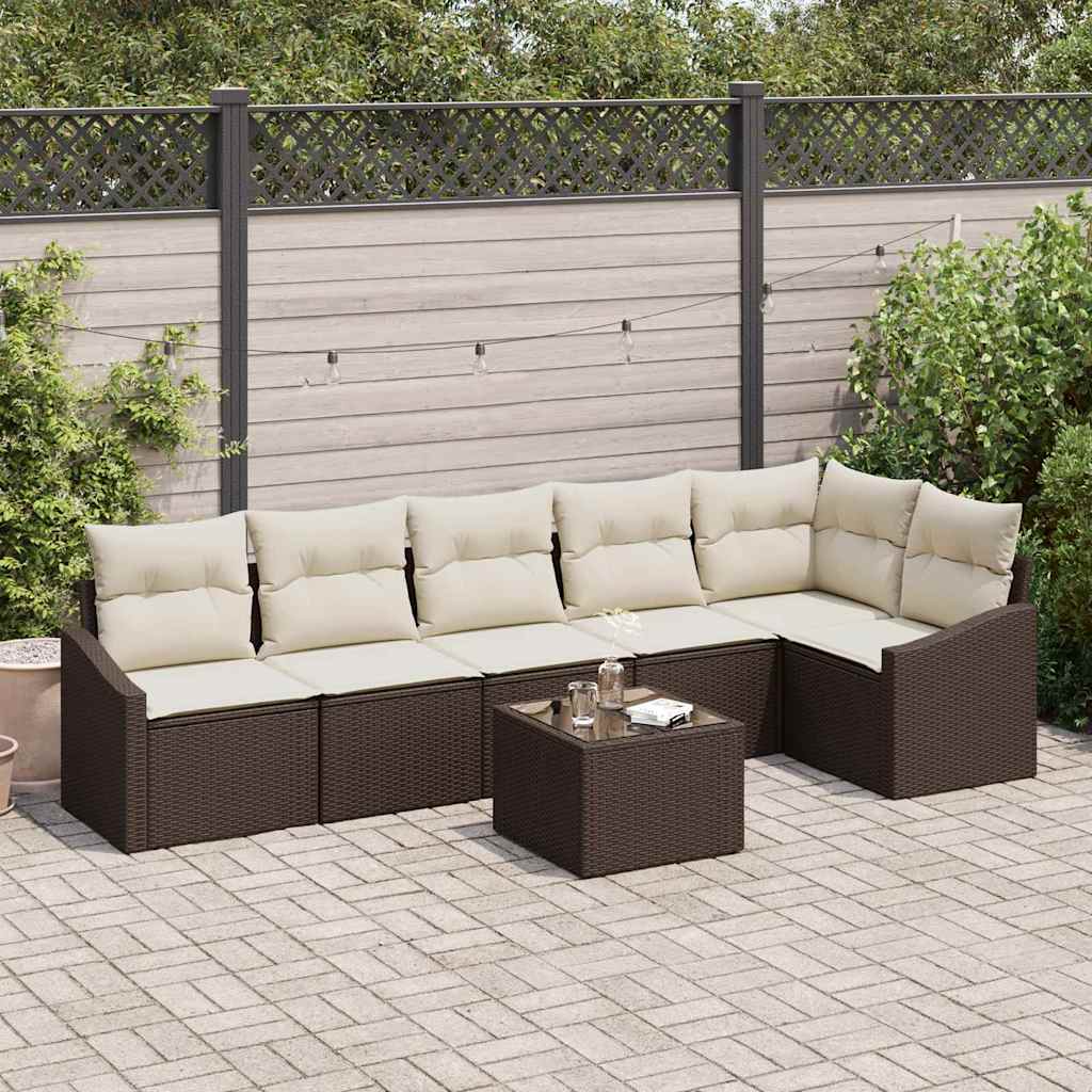 Havesofa Sæt 7 stk. Brun og Creme polyrattan