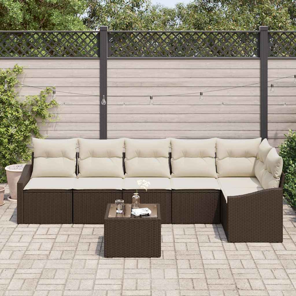 Havesofa Sæt 7 stk. Brun og Creme polyrattan