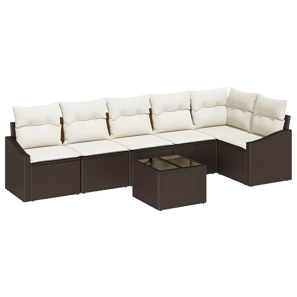 Havesofa Sæt 7 stk. Brun og Creme polyrattan