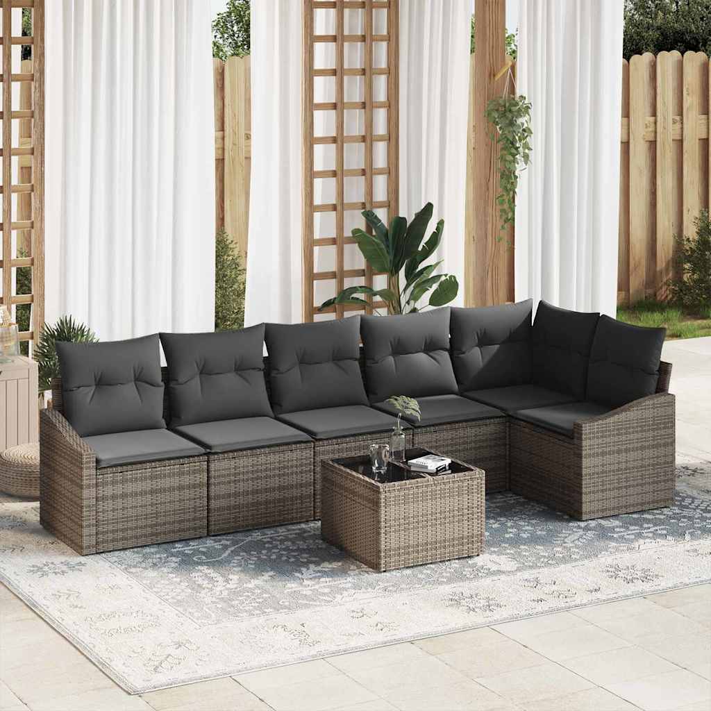 Havesofa Sæt 7 stk. Lysegrå polyrattan