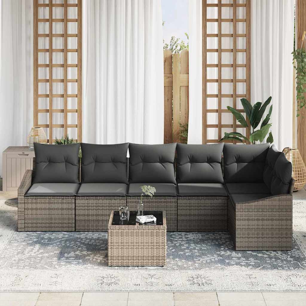 Havesofa Sæt 7 stk. Lysegrå polyrattan