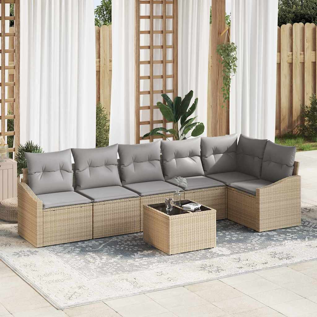 Havesofa Sæt 7 stk. Beige og lys grå polyrattan