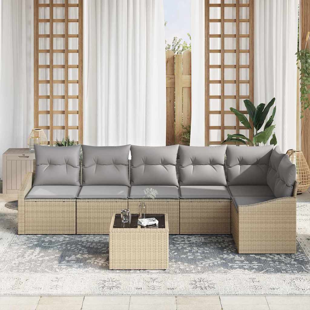 Havesofa Sæt 7 stk. Beige og lys grå polyrattan