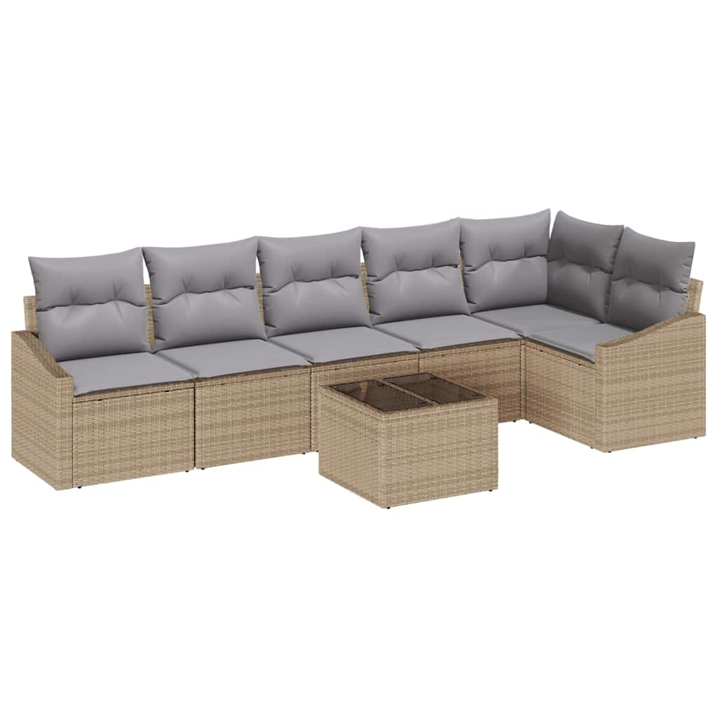 Havesofa Sæt 7 stk. Beige og lys grå polyrattan