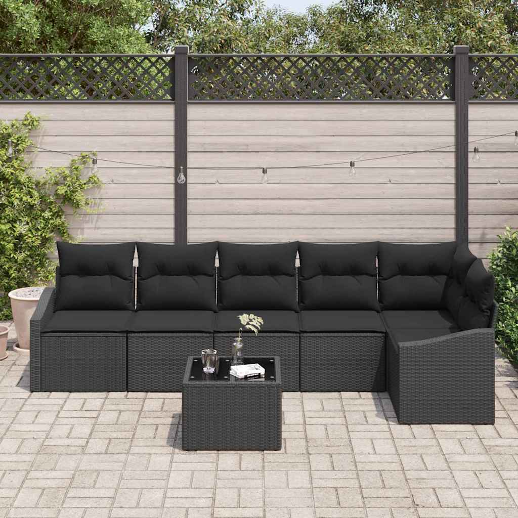 Havesofa Sæt 7 stk. Sort polyrattan