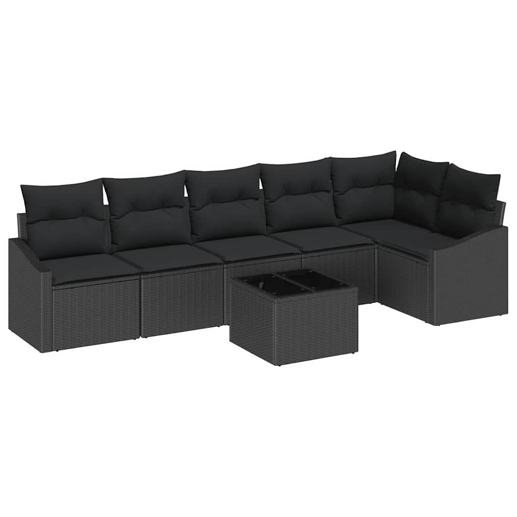 Havesofa Sæt 7 stk. Sort polyrattan