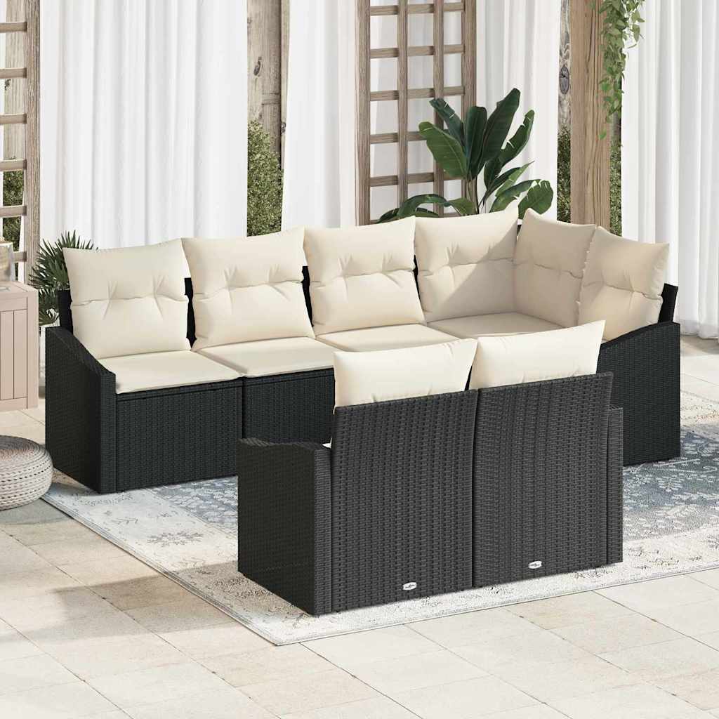Havesofa Sæt 7 stk. Sort og Hvid polyrattan
