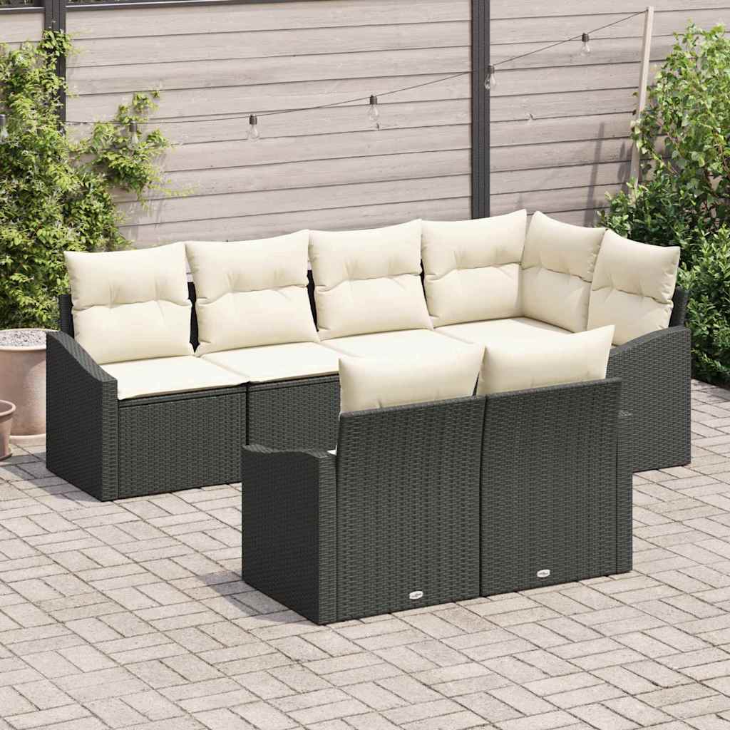 Havesofa Sæt 7 stk. Sort og Hvid polyrattan