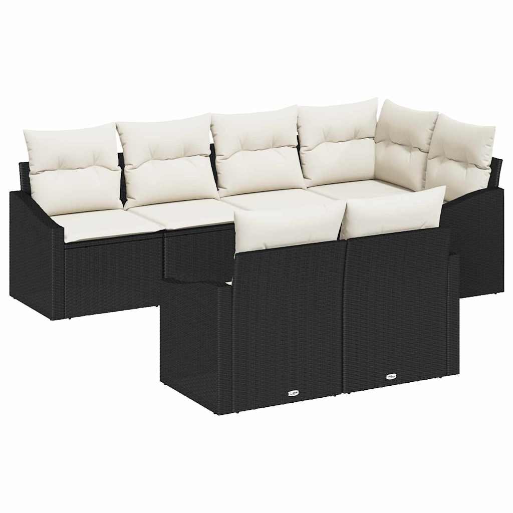 Havesofa Sæt 7 stk. Sort og Hvid polyrattan