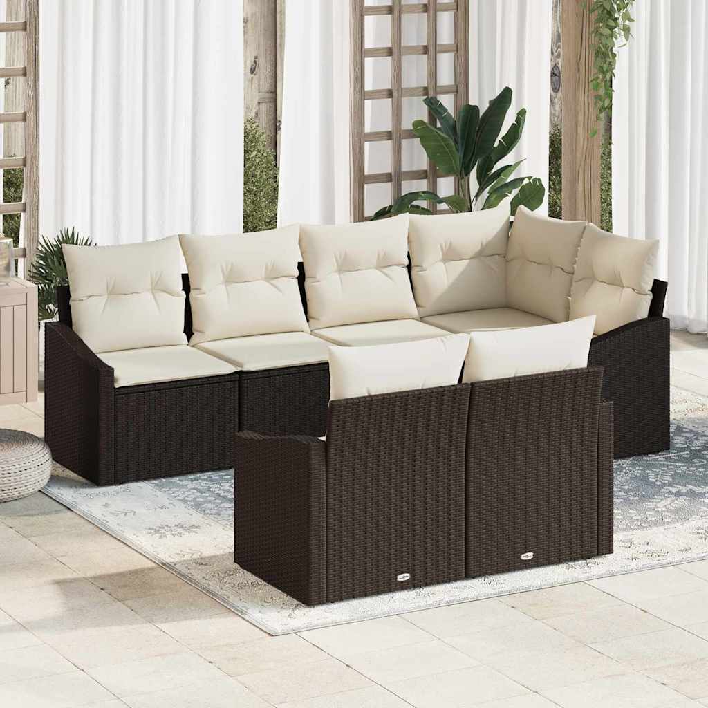 Havesofa Sæt 7 stk. Brun og hvid polyrattan