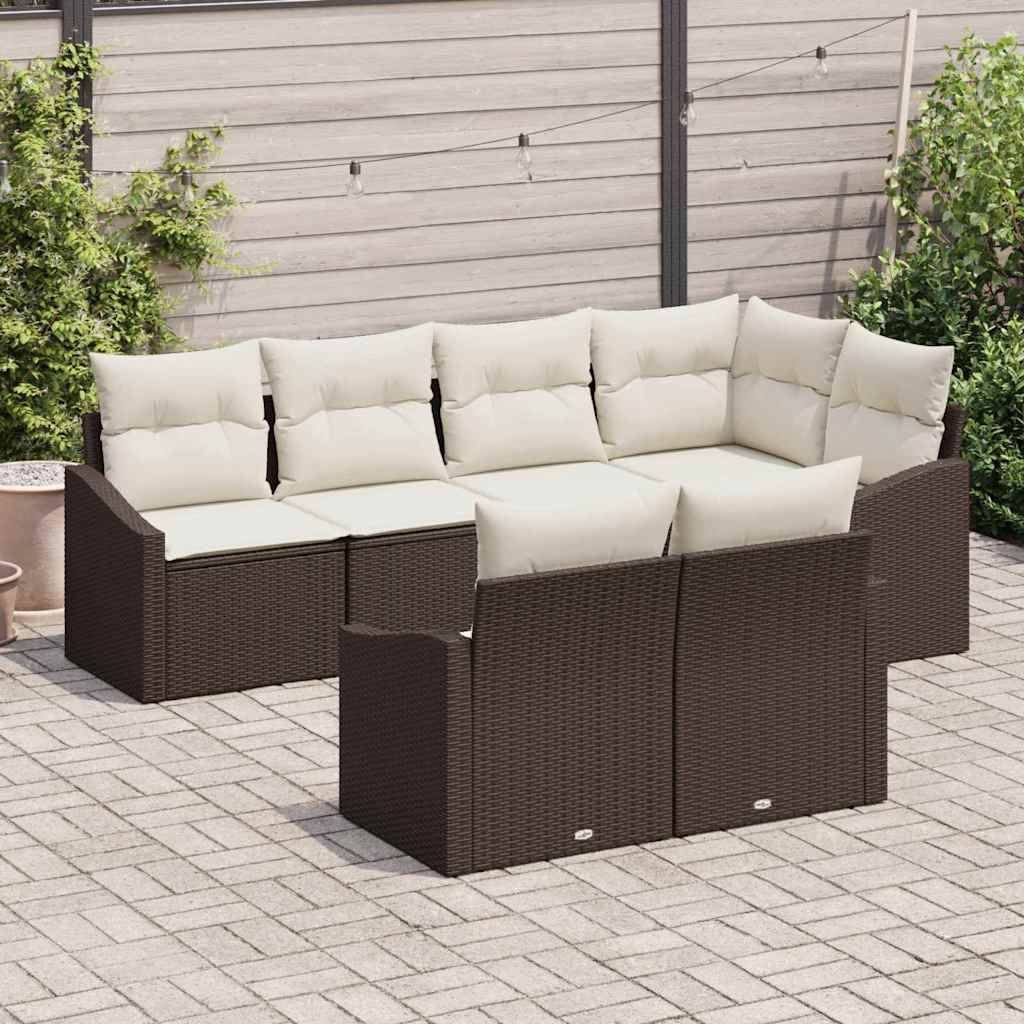 Havesofa Sæt 7 stk. Brun og hvid polyrattan