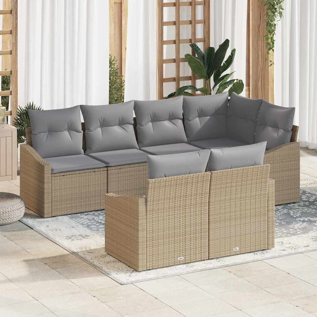 Havesofa Sæt 7 stk. Beige og lys grå polyrattan