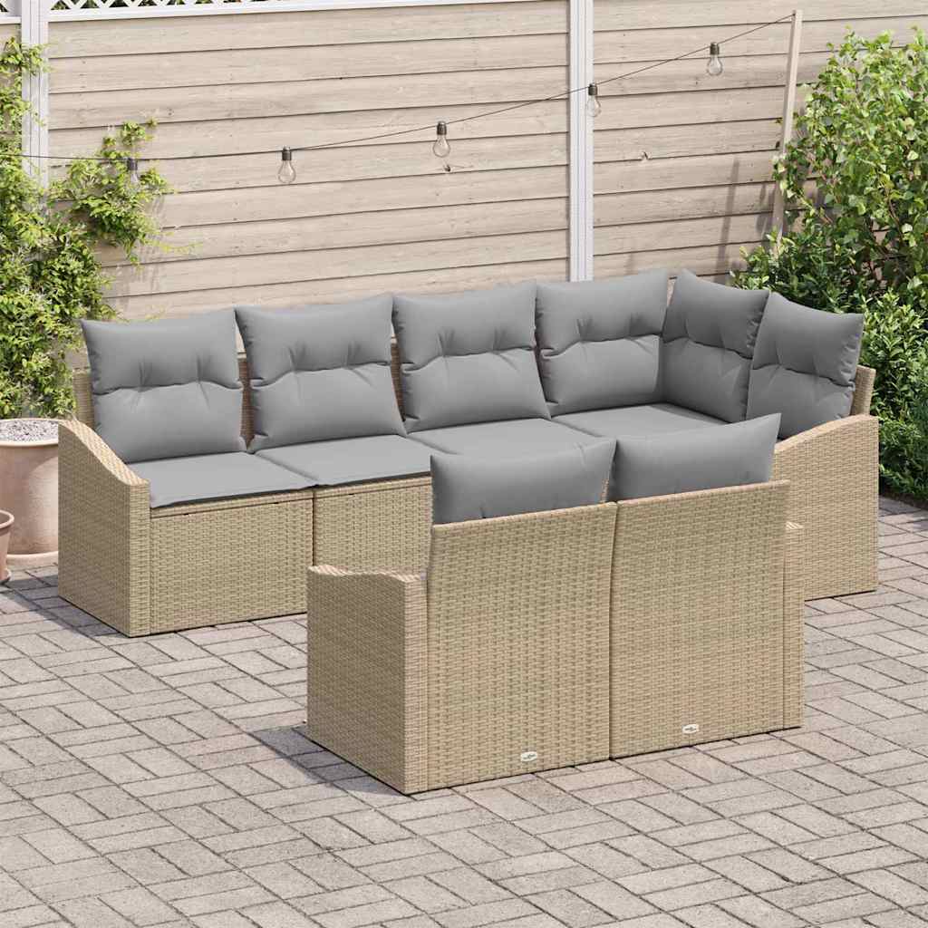 Havesofa Sæt 7 stk. Beige og lys grå polyrattan
