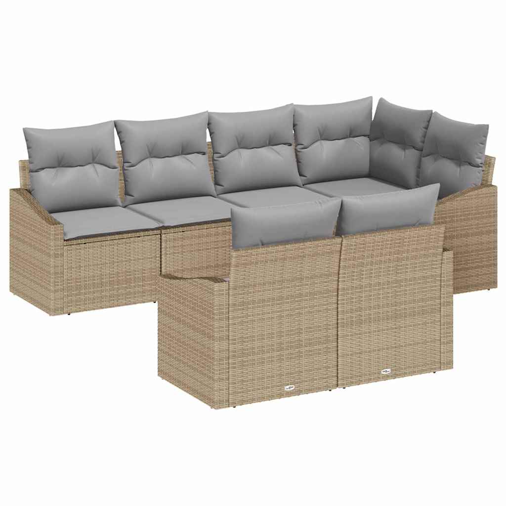 Havesofa Sæt 7 stk. Beige og lys grå polyrattan