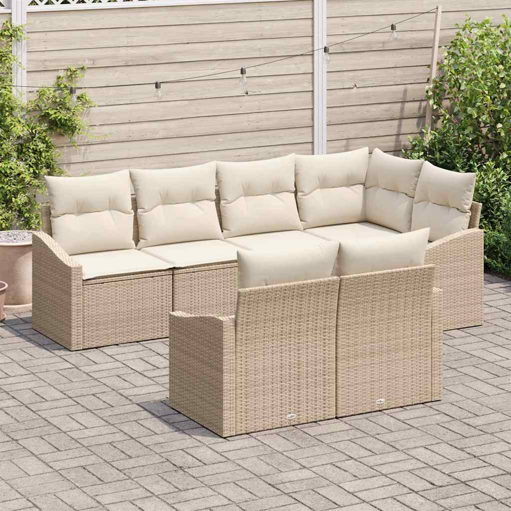 Havesofa Sæt 7 stk. Beige og hvid polyrattan