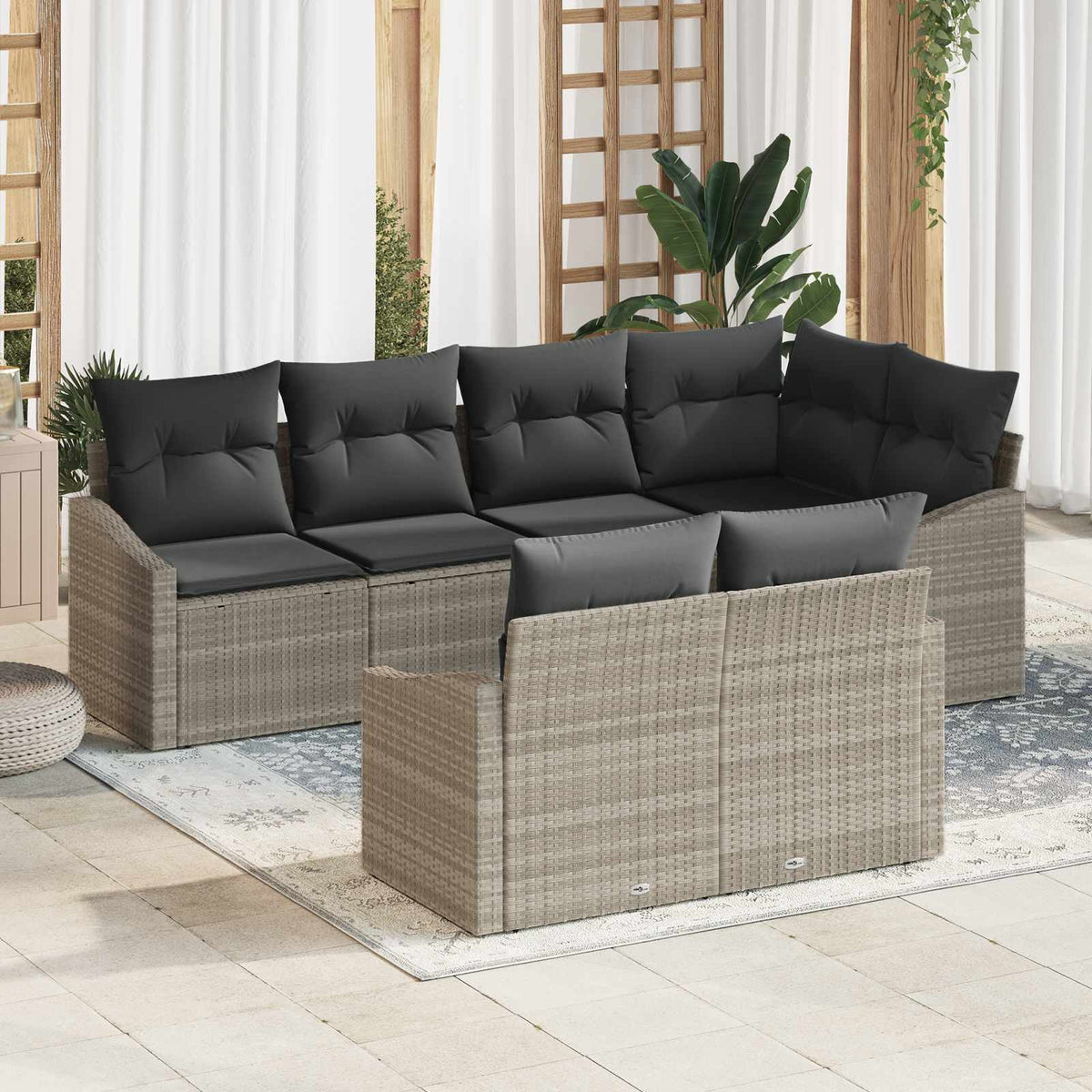 Havesofa Sæt 7 stk. Lysegrå polyrattan