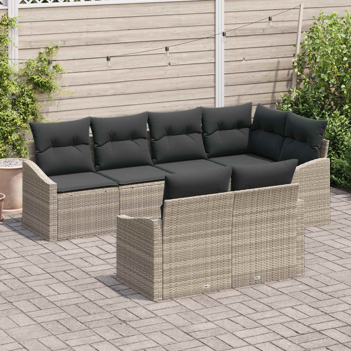Havesofa Sæt 7 stk. Lysegrå polyrattan