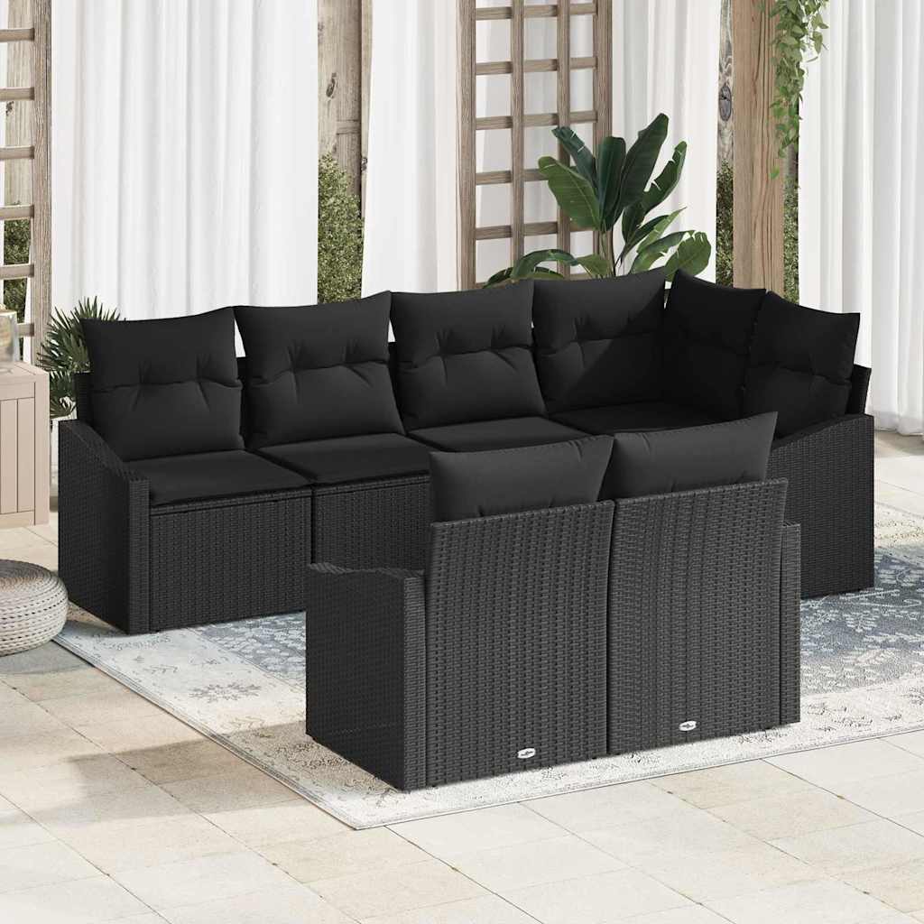 Havesofa Sæt 7 stk. Sort polyrattan