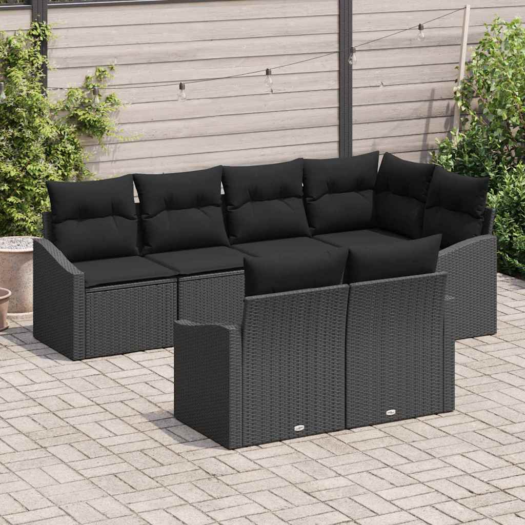 Havesofa Sæt 7 stk. Sort polyrattan