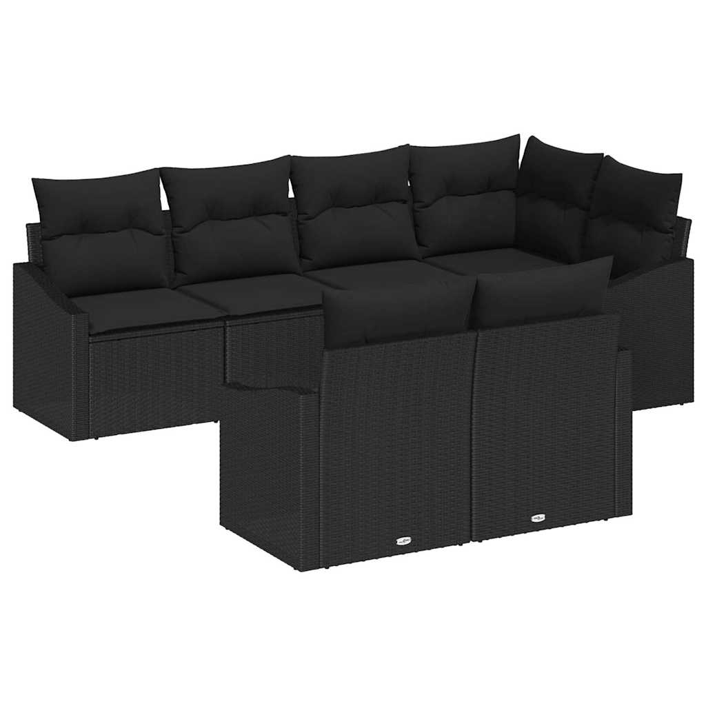 Havesofa Sæt 7 stk. Sort polyrattan