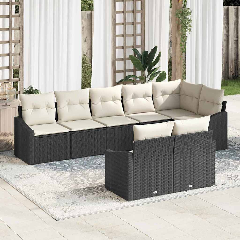 Havesofa Sæt 8 stk. Sort og Hvid polyrattan