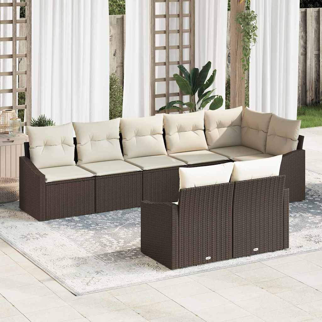 Havesofa Sæt 8 stk. Brun og hvid polyrattan