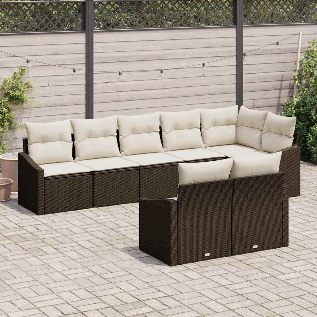 Havesofa Sæt 8 stk. Brun og hvid polyrattan